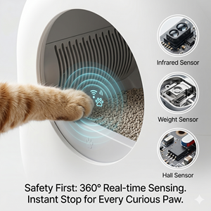 Bac à litière automatique intelligent pour chat avec système d'auto-nettoyage, filtre anti-odeurs, nettoyage facile, intérieur rond de 68 L pour les chats de grande taille - Product Image 4