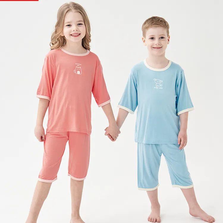 Conjunto de pijamas para niños Ropa de aire acondicionado para niños Ropa de casa para niñas Pijamas de fibra de viscosa para bebés Conjunto de bebé