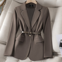 Manteau trench en tricot pour femme, manches longues, ceinture, veste de bureau, couleur unie, respirant, anti-plis, col rabattu, printemps