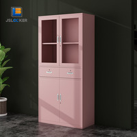 Armoire de rangement multifonction rose KANGTEK, armoire à 2 tiroirs, armoire de bureau en acier, armoire métallique avec porte en verre