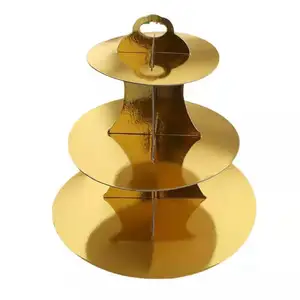 Soporte desechable de 3 niveles para Tartas, soporte para pastel de fiesta de oro rosa y plata para decoración de fiesta de feliz cumpleaños, boda