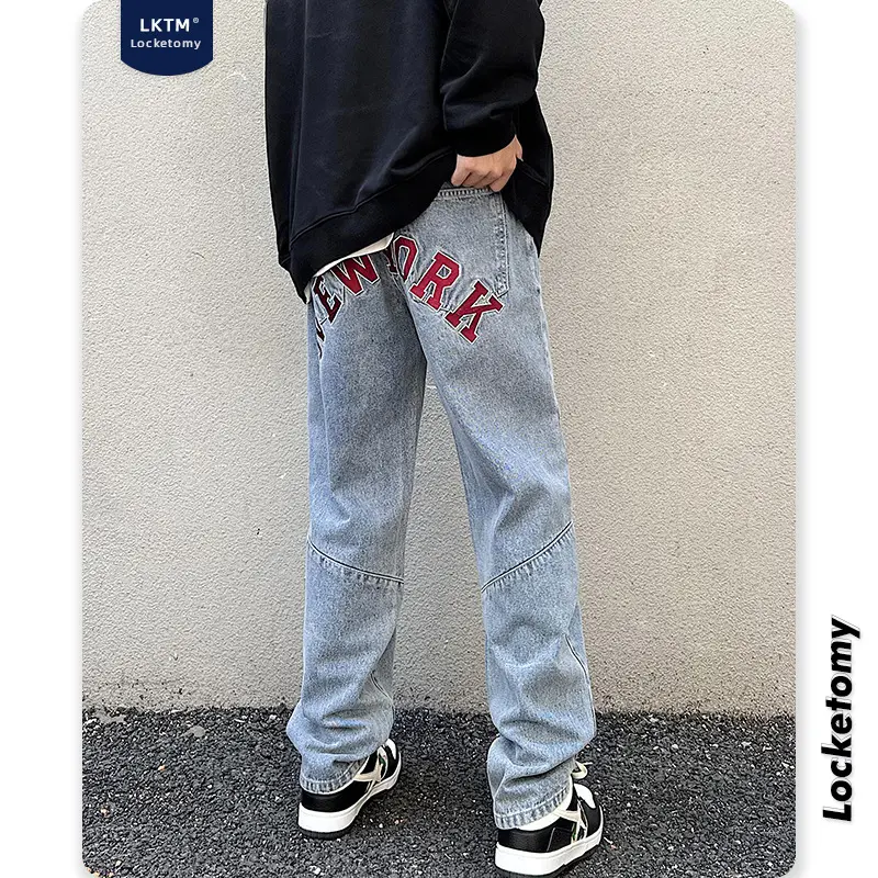 New arrival #K239 American vintage jeans fall/winter 2023 Men's loose straight leg shows the skinny pants with NEW YORK EMB