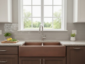 Évier de cuisine rustique en cuivre massif, fait main, finition martelée, grand évier simple avec appui-front et aspect antique - Product Image 2