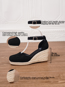 Nuovi <span class=keywords><strong>Sandali</strong></span> con Zeppa in Camoscio alla Moda con Cinturino alla Caviglia, <span class=keywords><strong>Espadrillas</strong></span> Nere con Punta Chiusa per Donne - Product Image 4