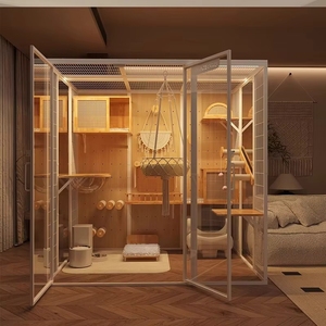 Meubles pour animaux de compagnie en gros : Villa moderne en bois pour chat, grandes chambres d'hôtel pour chat d'intérieur avec coussin, décoration intérieure, tour pour chat - Product Image 3
