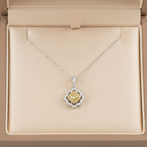 New Collection Exquisite Luxury Yellow Diamonds Handmade Necklace Jewelry 18K <b>Solid</b> <b>Gold</b> Real Natural Diamonds <b>Pendant</b> Necklace - Product Image 5