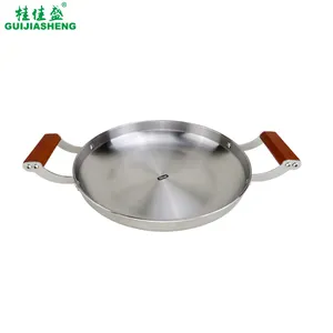 Paella pan metal Spanish pasta paella stainless steel frying cooking pan for bbq kitchen restaurant catering with wooden handle