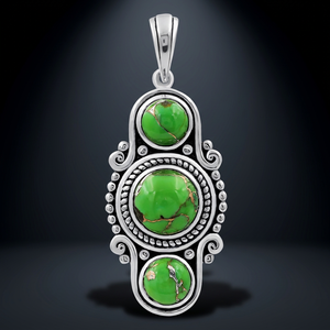 Pendentif Bohème GOURIK en Argent Sterling 925 avec Trois Pierres Cabochon Vertes Mojave Turquoise pour Femme – Cadeau Idéal - Product Image 3