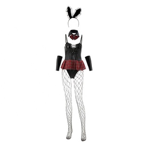 Il <span class=keywords><strong>Costume</strong></span> da Cosplay da donna <span class=keywords><strong>Sexy</strong></span> coniglietto con decorazione in pizzo include abito in Pu con fascia per guanti Leggings Whip-4PC Set - Product Image 6