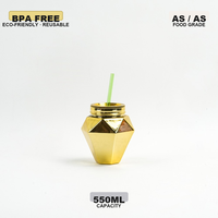 Tasses en plastique AS de qualité alimentaire de 550 ml (17 oz) type Mason Jar à ouverture standard avec couvercles perforés et pailles réutilisables sans BPA