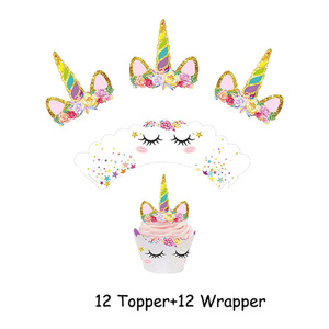 Hstyle Phổ Biến Unicorn Cupcake Toppers Và Wrappers Cup Bánh Tráng Miệng Trang Trí Nguồn Cung Cấp Pq117 Cho Trẻ Em Cô Gái Sinh Nhật Đảng - Product Image 2