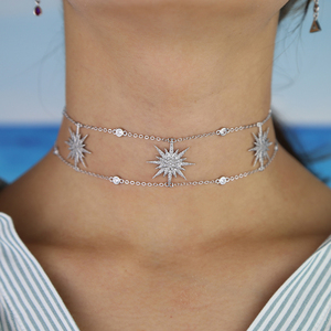 Collana girocollo starburst placcato oro argento Micro Pave stella Cz doppia catena scintillante <span class=keywords><strong>gioielli</strong></span> regalo di natale - Product Image 4