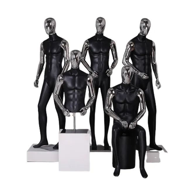 Nieuwe Ontwerp Full Body Man Pak Display Goud Zilver Chroom Hoofd Armen Mannelijke Abstracte Mannequin Model Verandering Gezicht Voor koop