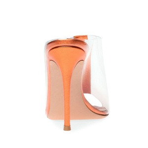 Sandales d'été à talons aiguilles en PVC pour femme, grande taille 46, à bout ouvert, avec strass, mules habillées - Product Image 6