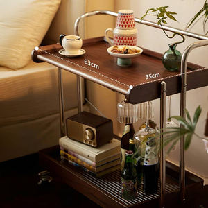 Carrito de almacenamiento de madera maciza, color nogal, mesa auxiliar móvil con ruedas para sala de estar, dormitorio, organizador de oficina, fácil de usar - Product Image 3