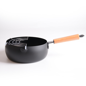 Sartén profunda de acero al carbono de alta calidad con mango de madera para cocinar salteado, uso esencial en la <span class=keywords><strong>cocina</strong></span> - Product Image 1