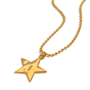 Collar con Colgante de Estrella, Chapado en Oro de 18k, Acero Inoxidable, Estrella Lisa de Cinco Puntas, Cadena con Cuentas, Joyería - Product Image 1