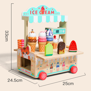Houten educatief ijskarretje voor rollenspel, kleuterspeelgoedset voor unisex, leeftijd 3+, verjaardagscadeau - Product Image 6