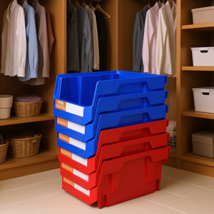 VEVOR Plastic <b>Storage</b> Bins 5x4x3 Inch <b>Stackable</b> Heavy Duty Rectangular <b>Containers</b> for Closet Pantry Blue Red 24 Pack - Product Image 2
