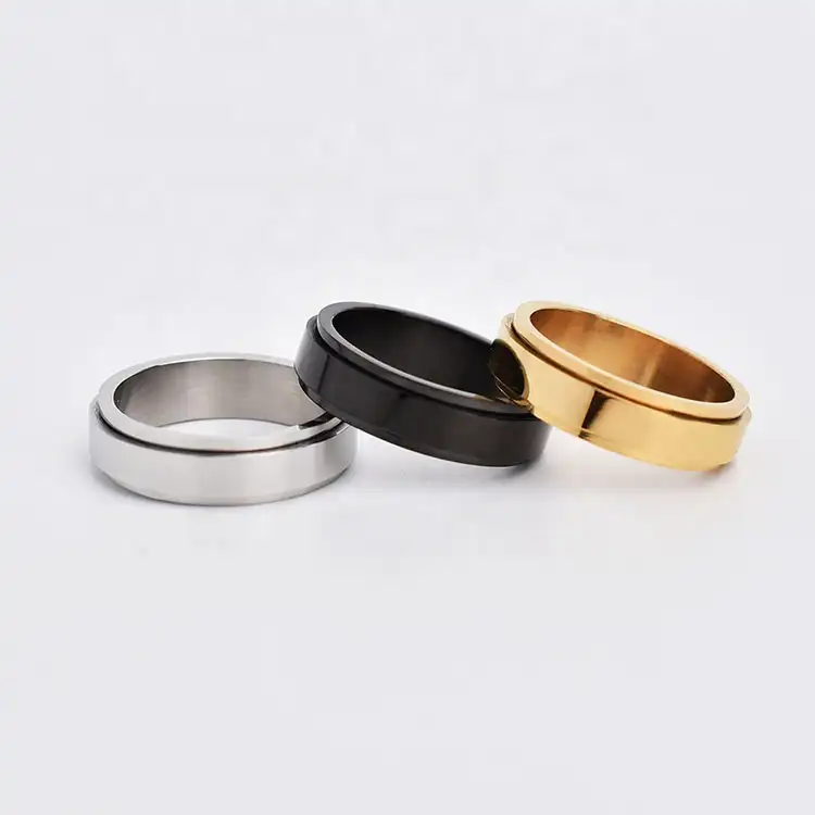 Gold Plated Ring Ring Women Finger Rings High Quality Non Tarnish Jewelry 18K Gold Plated Anxiety Spinner Ring For Men Women