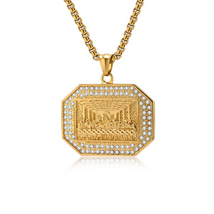 Hip Hop <span class=keywords><strong>La</strong></span> Última Cena religiosa cristiana CZ impermeable deslustre libre <span class=keywords><strong>de</strong></span> acero inoxidable joyería colgante collares para hombres - Product Image 4