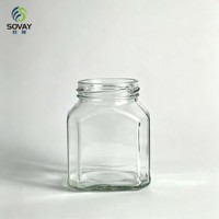 Stoples Kaca Persegi Bening 220ml dengan Logo Kustom Embos, Tutup Ulir, untuk Kemasan Produk Makanan Gourmet