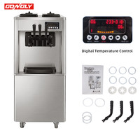 Gemakkelijk te reinigen staande commerciële ijsmachine van roestvrij staal met 3 spuitmonden, soft serve machine, automatische reiniging, yoghurt, chocolade