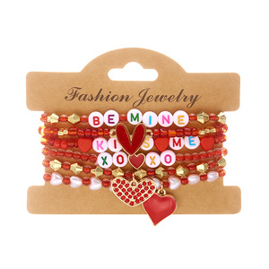 Juego <span class=keywords><strong>de</strong></span> Pulseras <span class=keywords><strong>de</strong></span> Corazón para el Día <span class=keywords><strong>de</strong></span> San Valentín, Más Vendidas al por Mayor, Cuentas <span class=keywords><strong>de</strong></span> Arcilla Suave, Corazón con Cuentas, Serie <span class=keywords><strong>de</strong></span> Color Rojo - Product Image 5