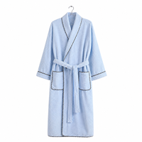 Peignoir en tissu éponge de coton doux et tendance bleu ciel, épais et haute densité, pour la piscine et le quotidien, pour femme, avec ceinture, sur mesure