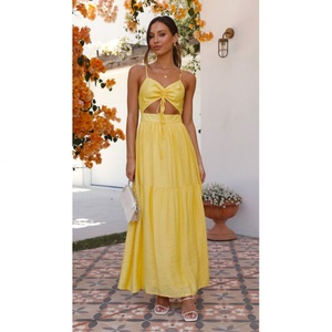 Vestido Vintage Cálido de Primavera en Amarillo con Cuello en V y Cremallera hasta el Suelo, Gran Venta - Product Image 6