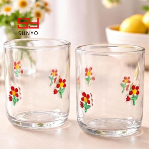 Verres à boire artisanaux transparents avec décoration florale sans pied pour jus, cocktails, vin, café, pour fiançailles, mariage, anniversaire - Product Image 1