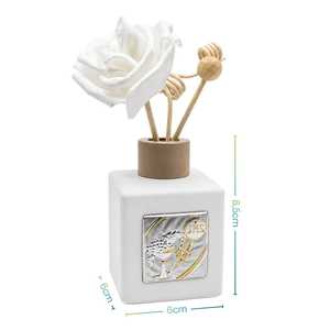 Diffusore di Fragranze in Ceramica Bianca con Placca Argentata e Bastoncini a Rosa, Decorazione per Aromaterapia - Product Image 2