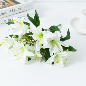 Ramo de flores de lirios artificiales con 7 ramas para decoración del hogar, ramo de duelo funerario, flores eternas artificiales conmemorativas - Product Image 6