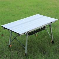 Table de pique-nique rectangulaire pliable, design en forme de nid d'abeille, réglable en hauteur, en alliage d'aluminium, mobilier d'extérieur, argent