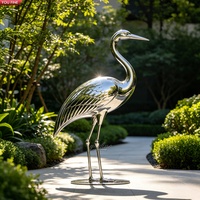 Sculpture de héron en acier inoxydable poli miroir grandeur nature YOUFINE, statue d'oiseau grue moderne pour la décoration de jardin