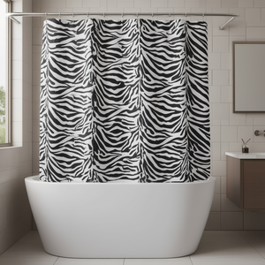 Cortina de ducha de tela de 180 x 200 cm con diseño de estampado de cebra negro para uso en el baño - Product Image 3