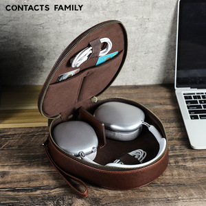 Housse en <span class=keywords><strong>cuir</strong></span> véritable de luxe faite à la main Crazy Horse Texture pour Apple <span class=keywords><strong>Airpods</strong></span> Max casque écouteur étui de protection - Product Image 1