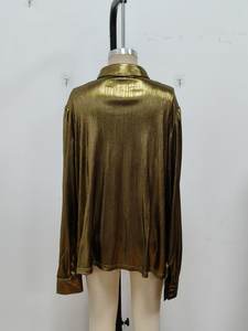 Blusa de satén glamurosa, cuello <span class=keywords><strong>Peter</strong></span> <span class=keywords><strong>Pan</strong></span> metálico dorado, decoración de encaje bordado, informal para noches de fiesta de verano XS XL disponible - Product Image 4