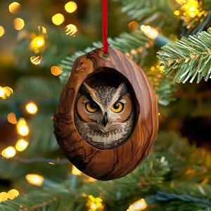 Pendentif de Noël hibou européen - Ornement en acrylique 2D écologique 7,5 cm |   Rétroviseur de voiture et breloque de sac à dos-aunen - Product Image 1