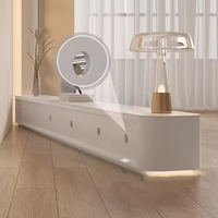 Meuble TV compact en bois massif style crème luxe léger avec panneau rocheux, table basse minimaliste peinte en blanc pour salon