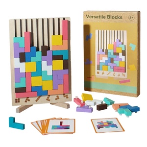 Jeu de blocs de puzzle géométriques 3D en bois Montessori Macaron Russie pour bébés, jouets éducatifs pour garçons et filles - Product Image 1