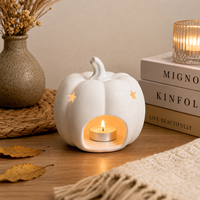 Porte-bougie en céramique blanche en forme de citrouille avec découpe étoile, décoration de table d'Halloween et d'automne, lanterne à bougie pour la maison