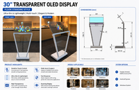 Écran publicitaire interactif OLED transparent de 30 pouces, sur pied, pour affichage numérique, avec animation, anti-reflet