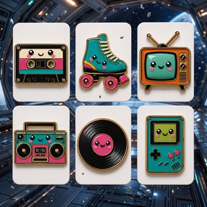 Ensemble d'aimants métalliques pour réfrigérateur, style rétro spatial, avec motifs Kawaii, Cassette, Patins à roulettes, TV, Boombox, Vinyle, Game Boy et Vibes Cosmiques - Product Image 6