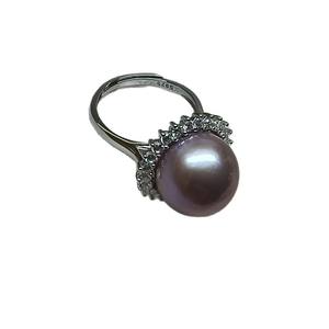 Bague élégante en argent S925 avec grande perle ronde violette de 13 à 14 mm, bijoux de luxe - Product Image 5