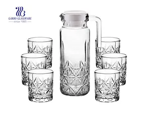 7 adet elmas basit tasarım cam su içme seti 6 İçme tumblers ve plastik kapaklı cam sürahi seti