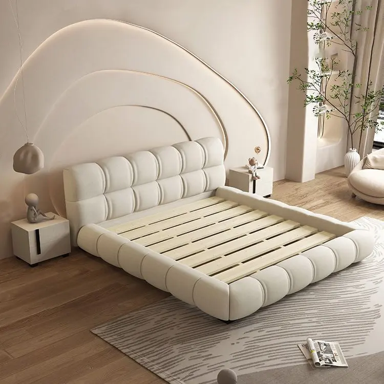 Moderne Minimalistische Nordic 1.8M Ottomaanse Beige Wolkenbed Master Bedroom Trouwbed Kingsize Massief Houten Bedframe