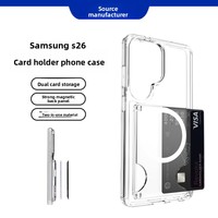 Étui de téléphone magnétique avec poche pour carte intégrée 2 en 1 Samsung Galaxy S24 Ultra, coque de protection transparente en cristal avec porte-cartes