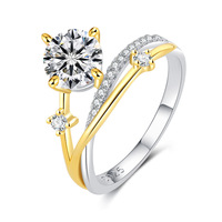 Bague de créateur en argent 925 plaqué or motif traîne d'étoile, avec moissanite 1 carat, passe le testeur de diamant, bijoux en moissanite colorée pour femme