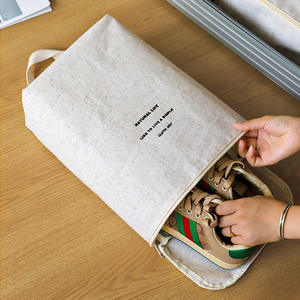 Sac à chaussures en coton et lin blanc, résistant à l'eau, organiseur de voyage portable pour le rangement des chaussures - Product Image 5